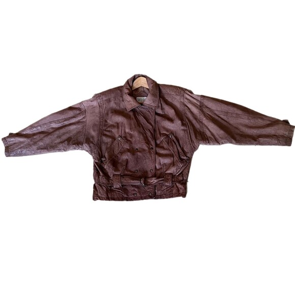 Vintage 80s Winlet Mens Distressed Brown Leather Jacket Double Snap Aviator M
